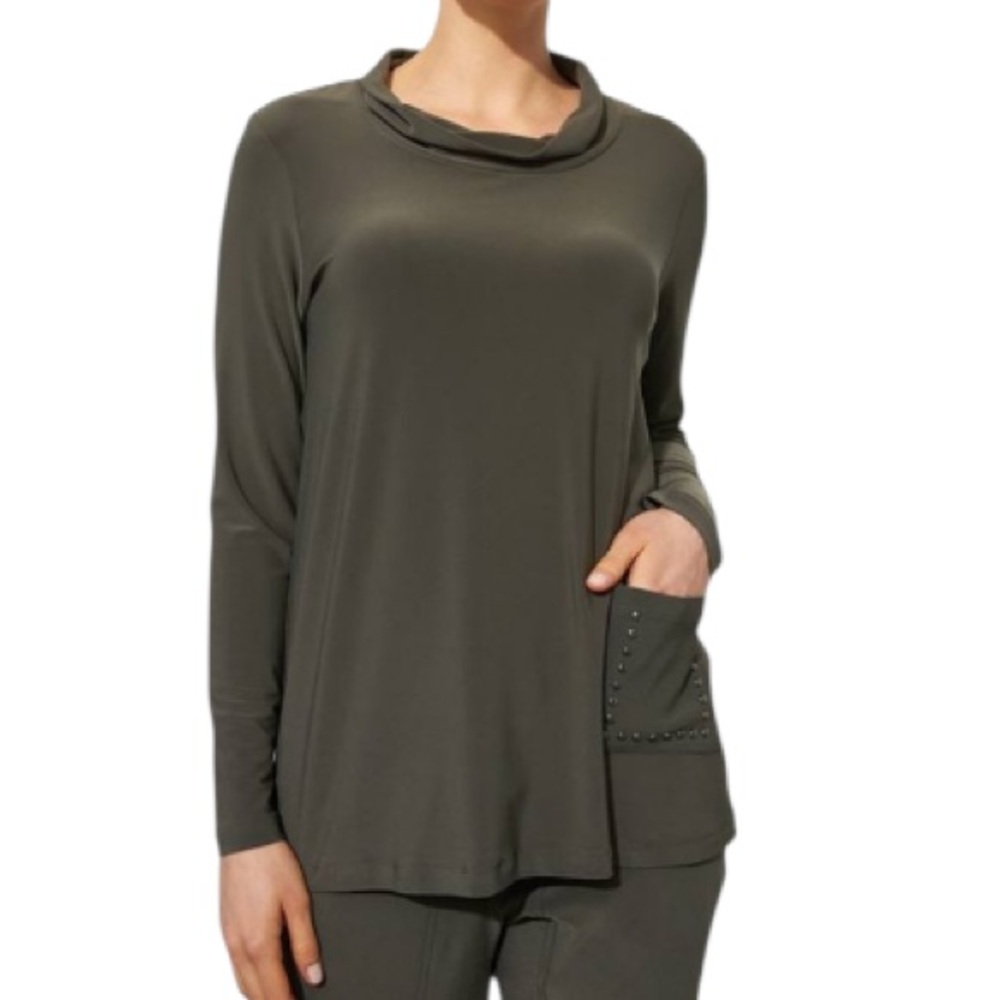 Picadilly Canada army green cowl neck long sleeve accept pocket top small/medium